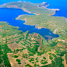 Aerial view of the Roman port of Sanisera (Menorca, Spain)