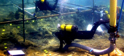 Underwater archaeology excavation of a shipwreck