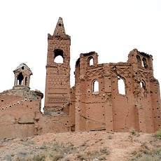 Church of San Martín de Tours with its Mudéjar tower, Belchite old town