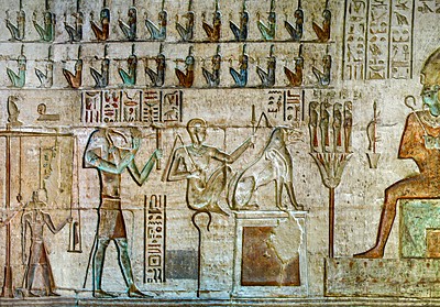 Judgement of the dead, painted relief in the Ptolemaic temple of Hathor at Deir el-Medina, west bank of Luxor