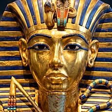 Gold funerary mask of Tutankhamun, one of the most celebrated treasures of ancient Egypt.