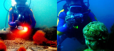 Students diving in Pompeii